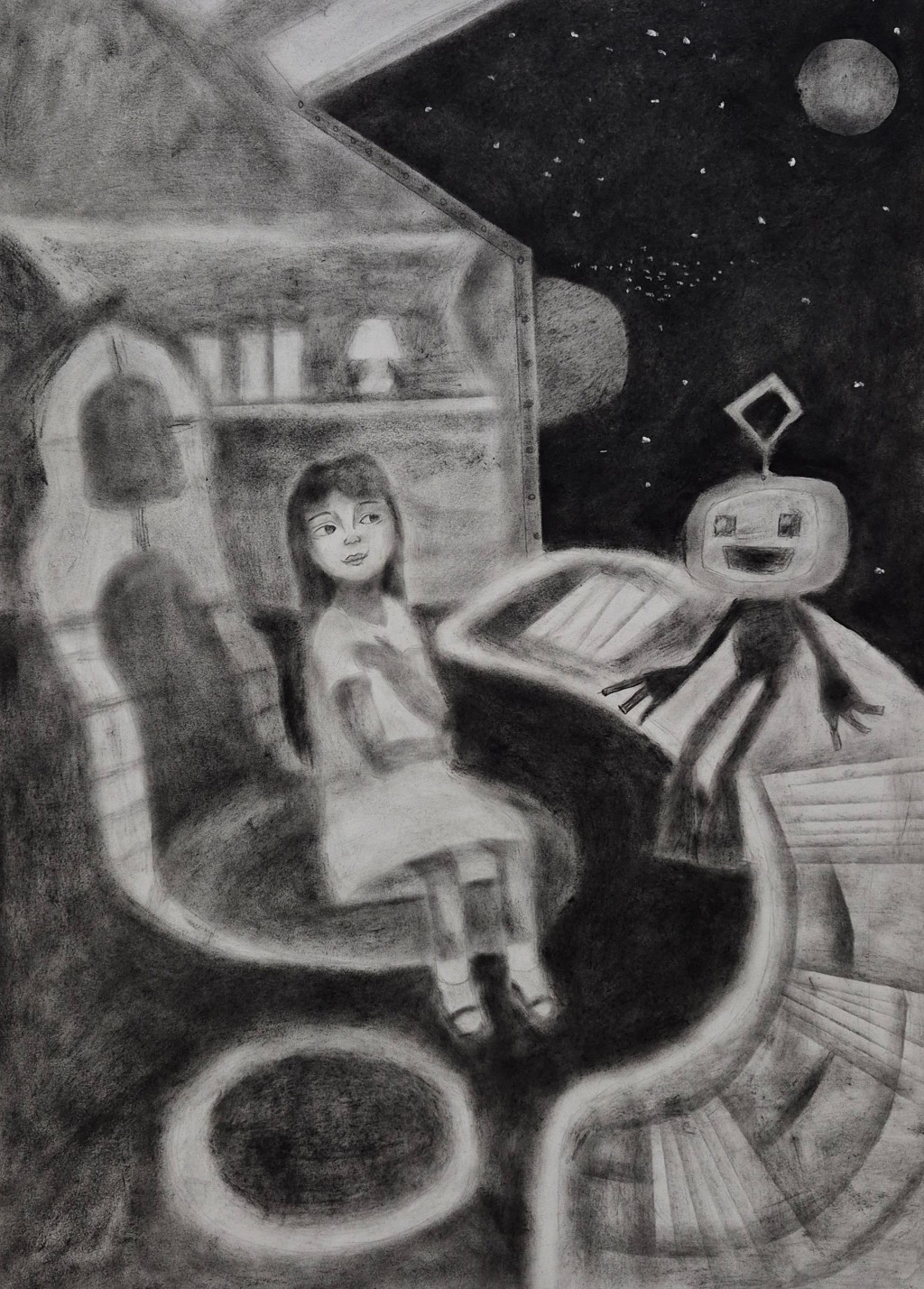 Печеная Есения. Эльфа летит домой (иллюстрация к рассказу «Самый большой дом», 1-е место в младшей группе, номинация «Графика и альтернативная техника»)